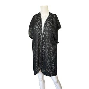 Vintage Sleep Solutions Sheer Black Robe Short Sleeve Made in USA Size Medium